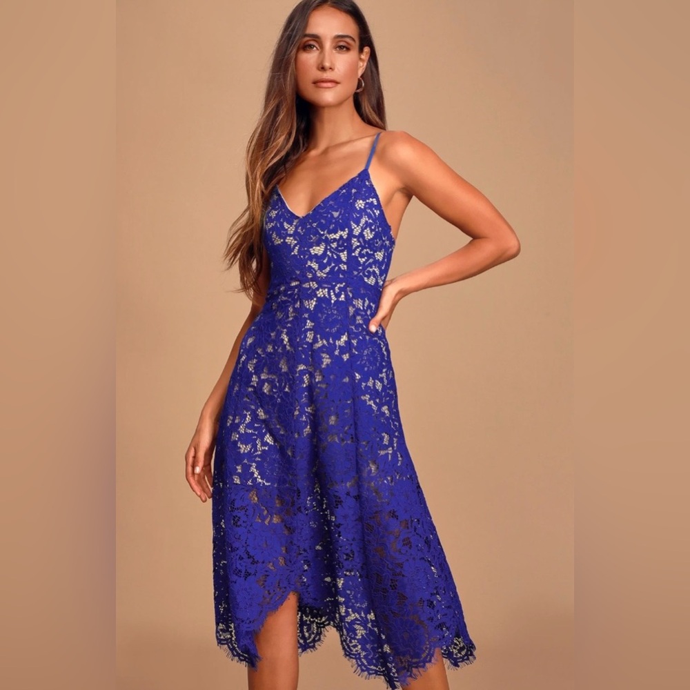 Lulu's Royal Blue Lace Midi Dress - Picture 4 of 11